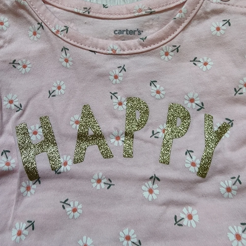 Carter's 2 piece baby outfit pink happy bodysuit with denim pants NWT Size 3 mo